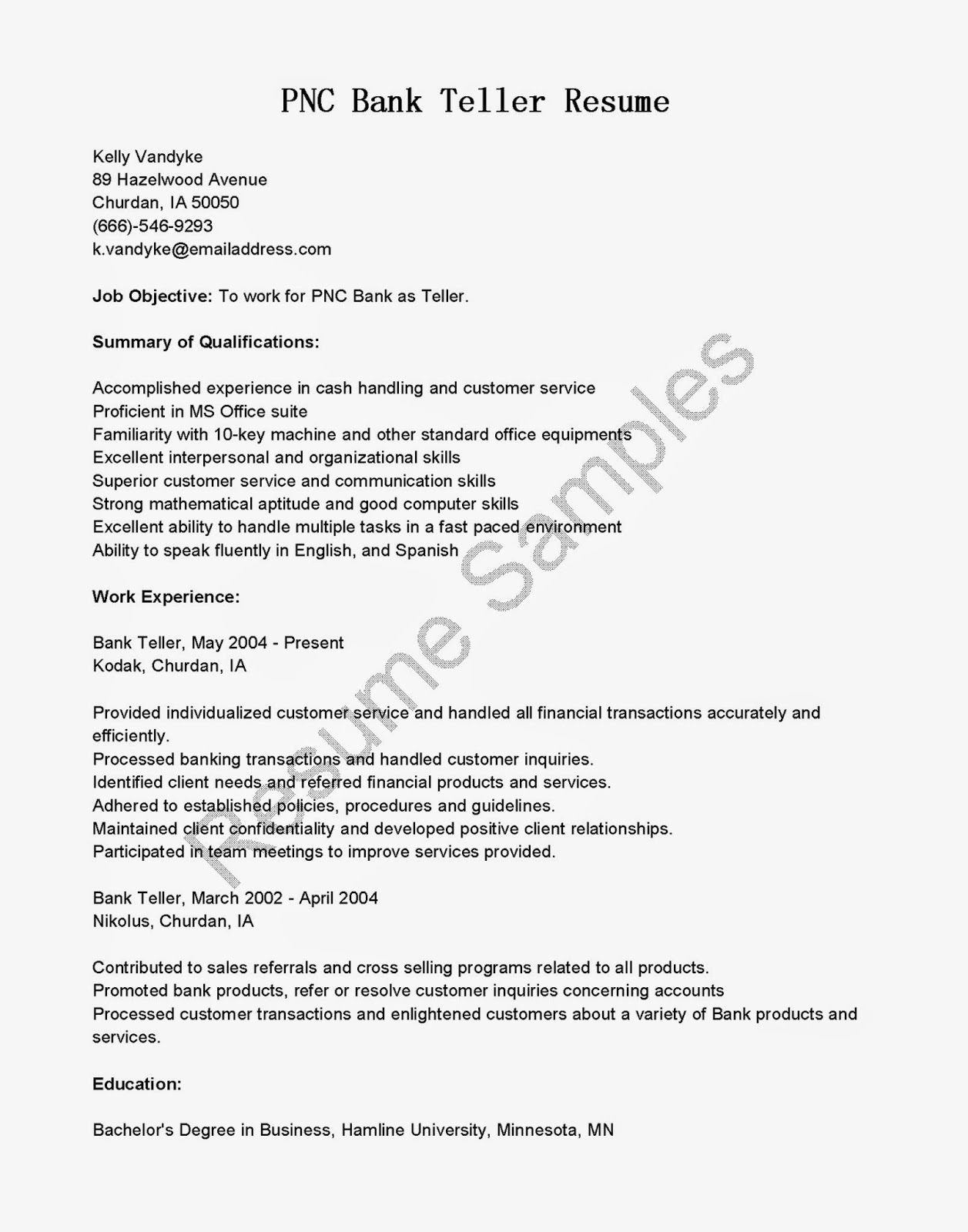 Sample cover letter for bank teller with experience
